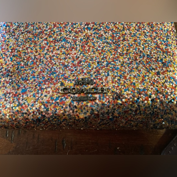 Coach X Keith Haring small zip around leather multi glitter wallet G/EC ~ - Picture 6 of 16